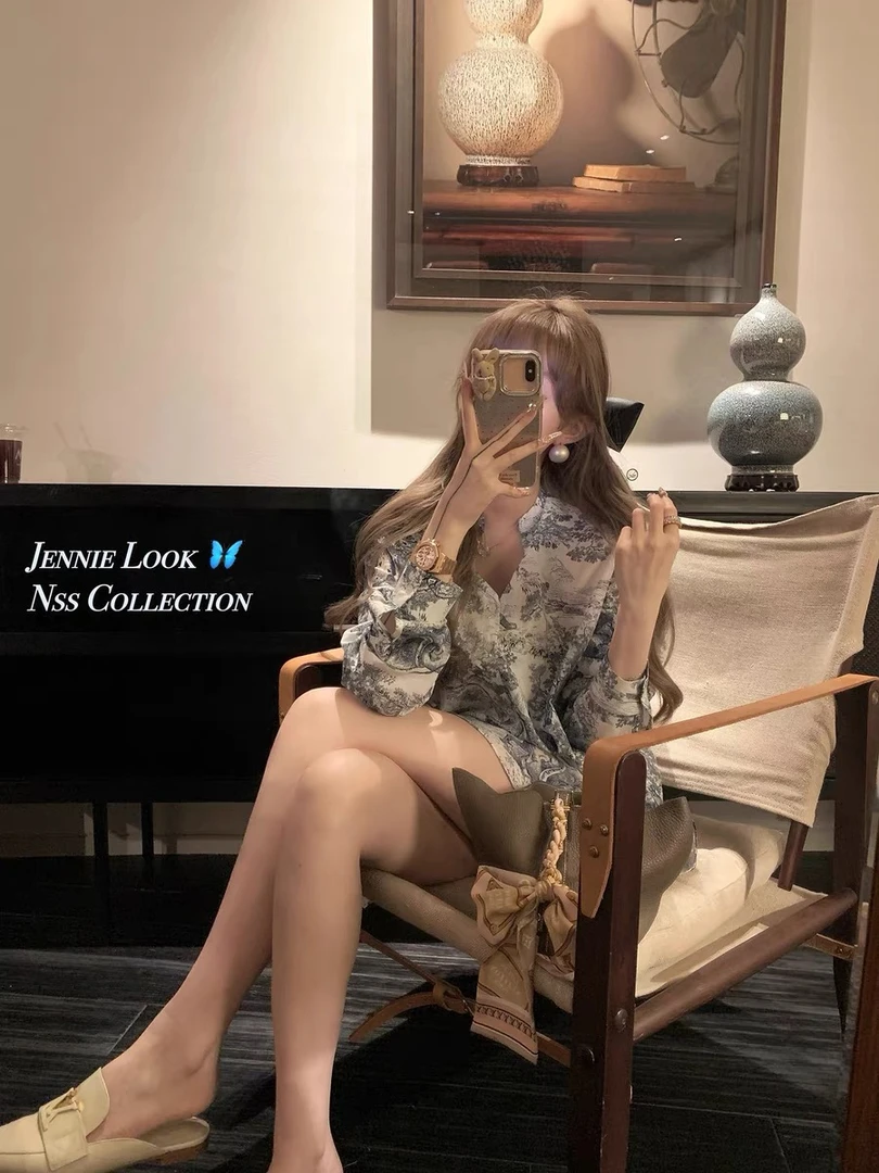 亦雯【幻紫爱恋】D家动物园100苎麻2025春夏复古水墨印花衬衫女