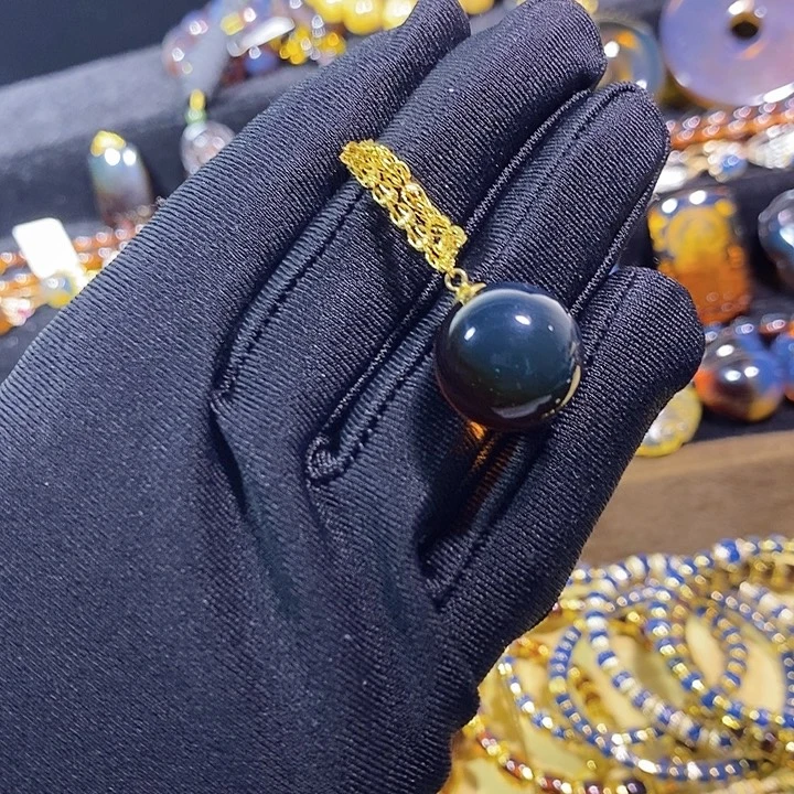 蓝珀银S925镶嵌珠宝奇石墨西哥红蓝吊坠17