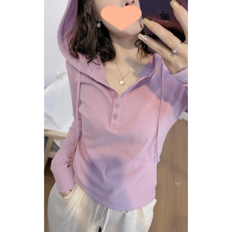 文艺范简约德绒连帽长袖T恤打底衫女春秋冬大码显瘦宽松百搭上衣