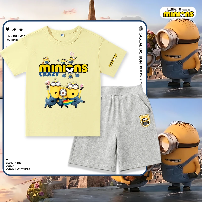 【神偷奶爸IP款】小黄人童装儿童套装夏季男童纯棉短袖女童运动t恤