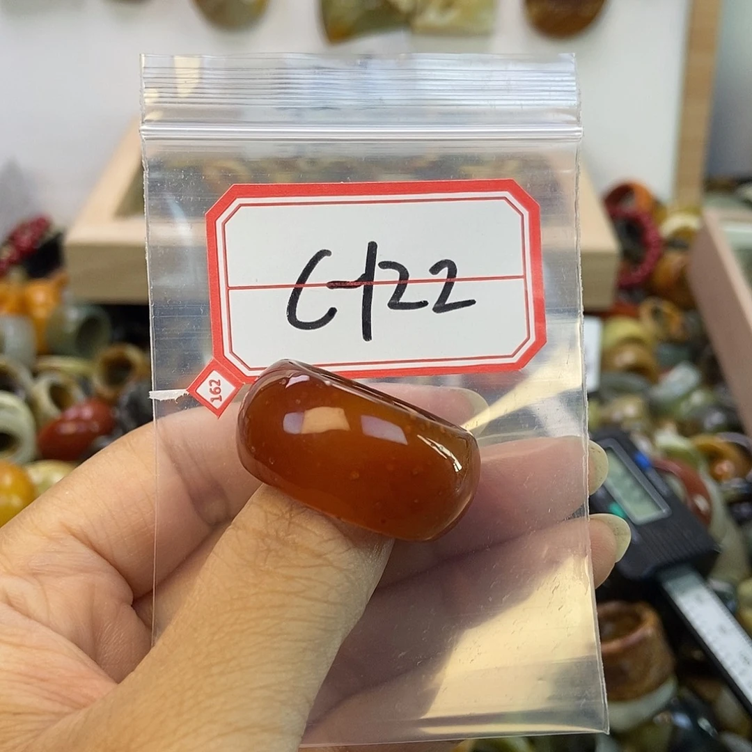 桃***夭蛇纹石玉未镶嵌戒指