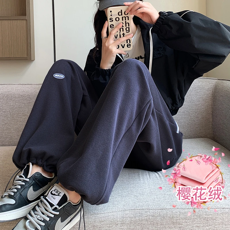 运动裤女春秋2025新款美式休闲小个子直筒卫裤冬季加绒窄版休闲