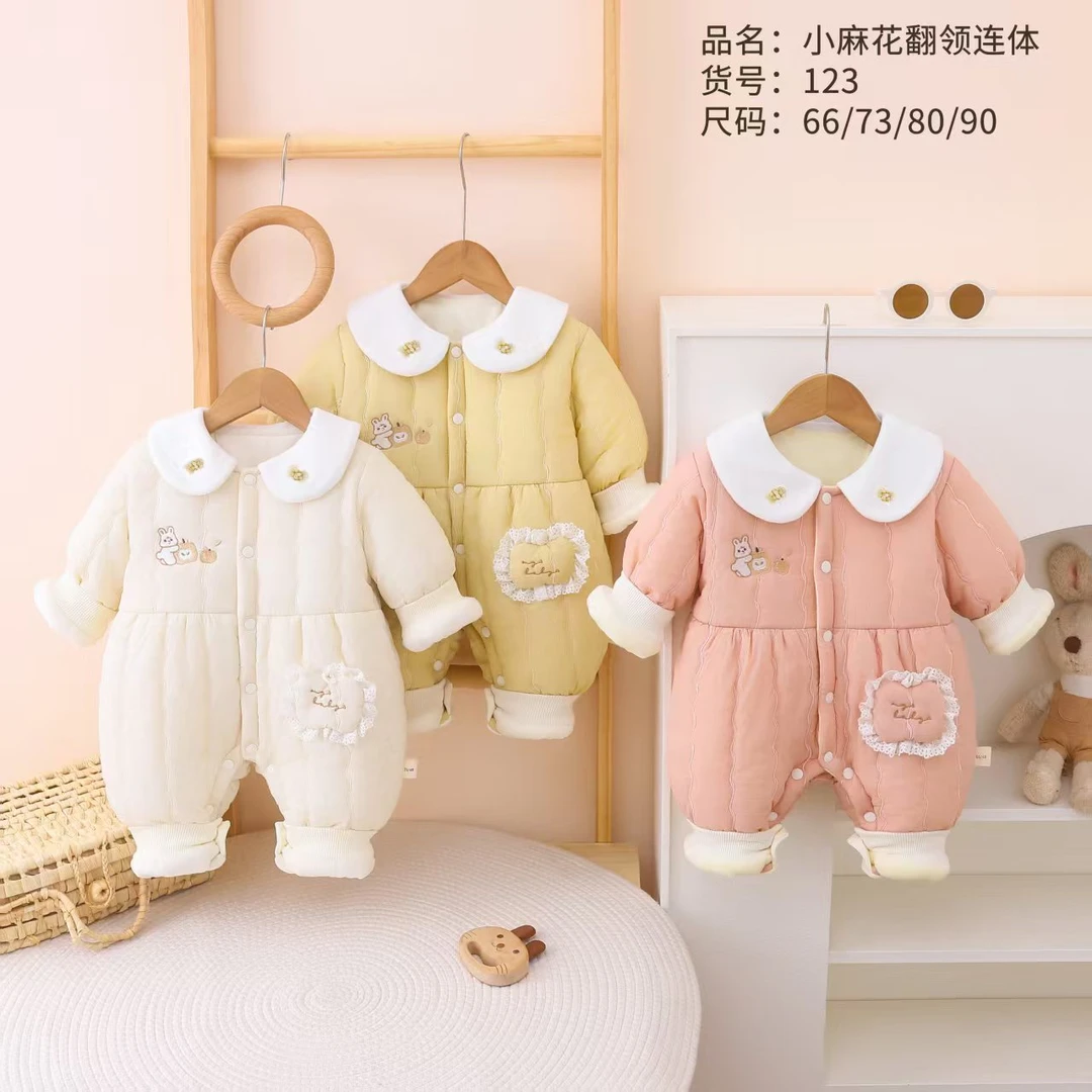 秋冬三防哈衣加厚爬服小麻花婴儿连体衣连体衣幼儿棉衣