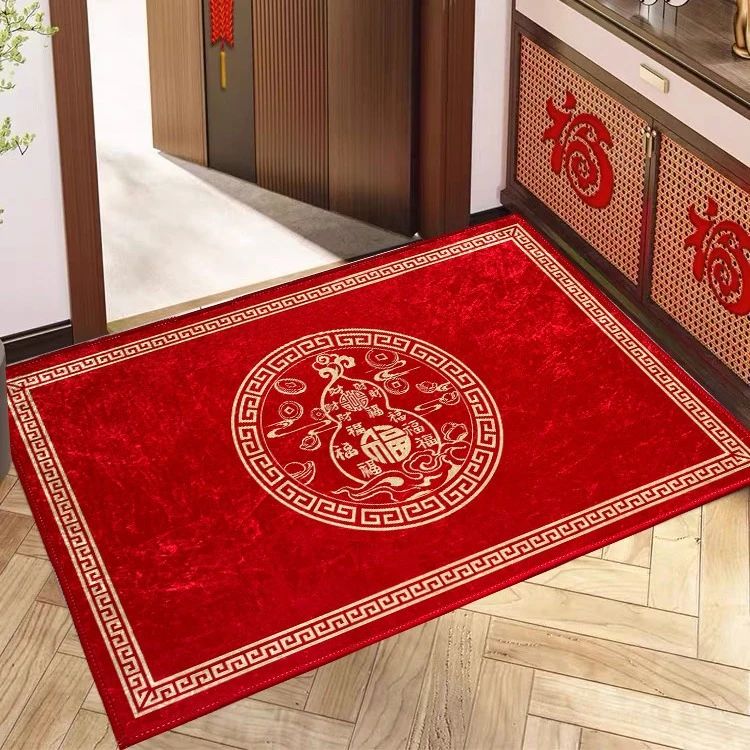 福字红色黄色蓝色中式入户门垫福字进门防滑脚垫葫芦门口地毯