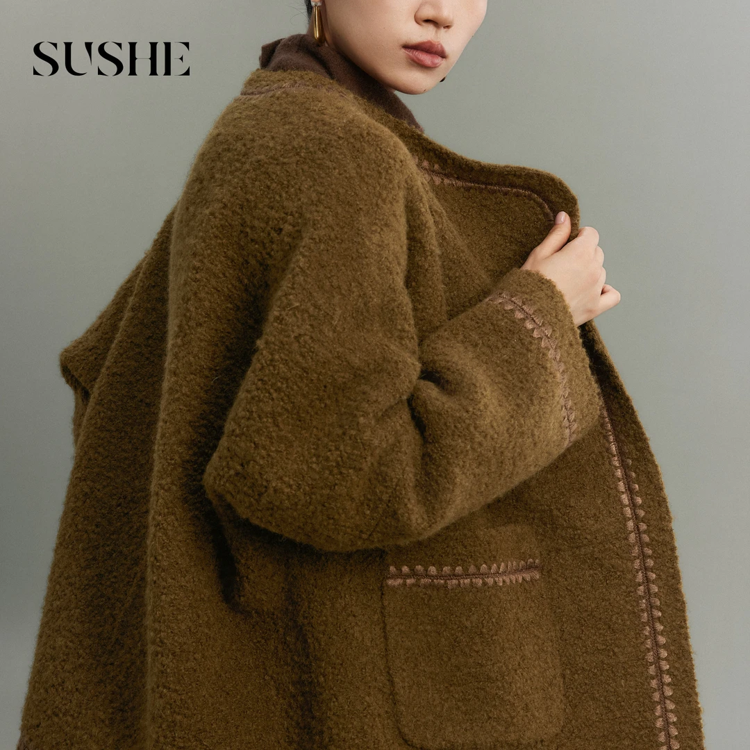 束皙SUSHE 游帧 极简松弛 双面呢翻驳领宽松H型秋冬外套
