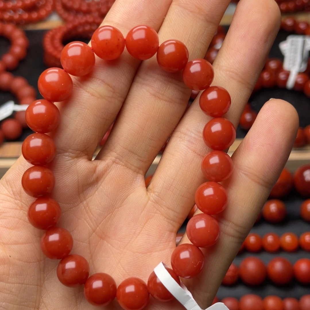 南红玛瑙未镶嵌手串H9mm保山滴水洞锦红手串
