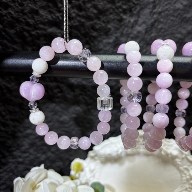 【晶澜月】D321天然锂辉石拉丝猫眼紫锂辉手串多样性发其一