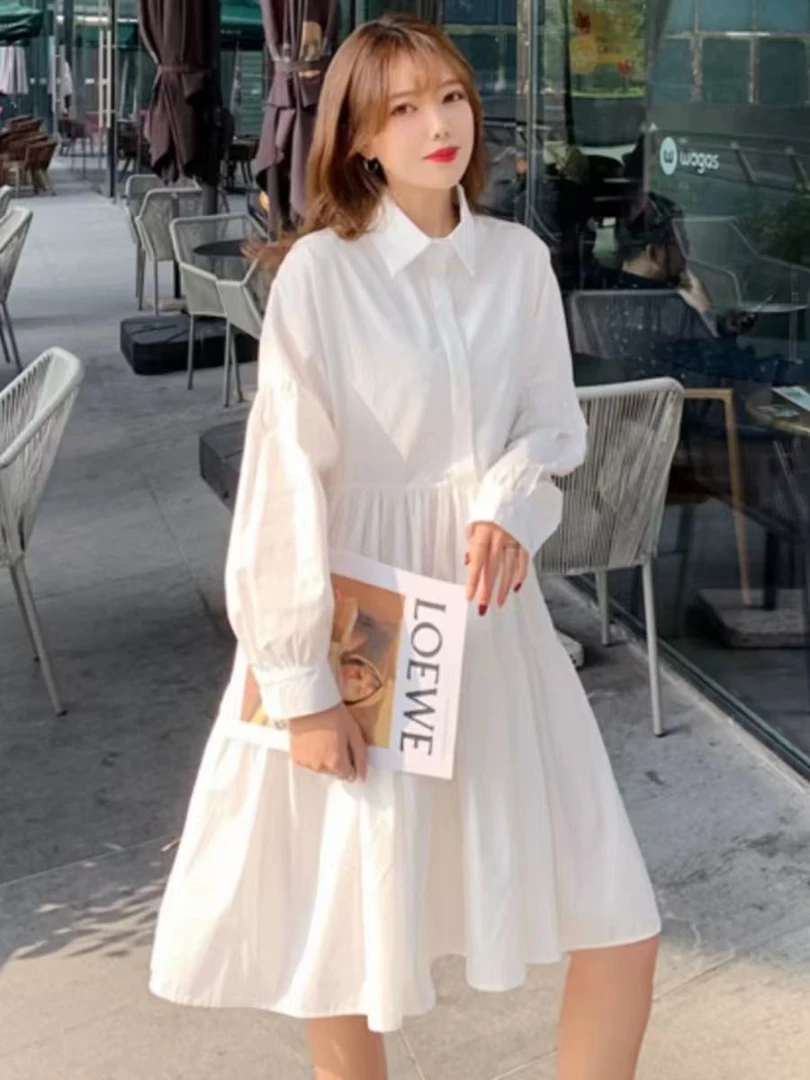 A19#【微瑕】时尚显瘦气质衬衫连衣裙小白裙【直播间为准】C7-2