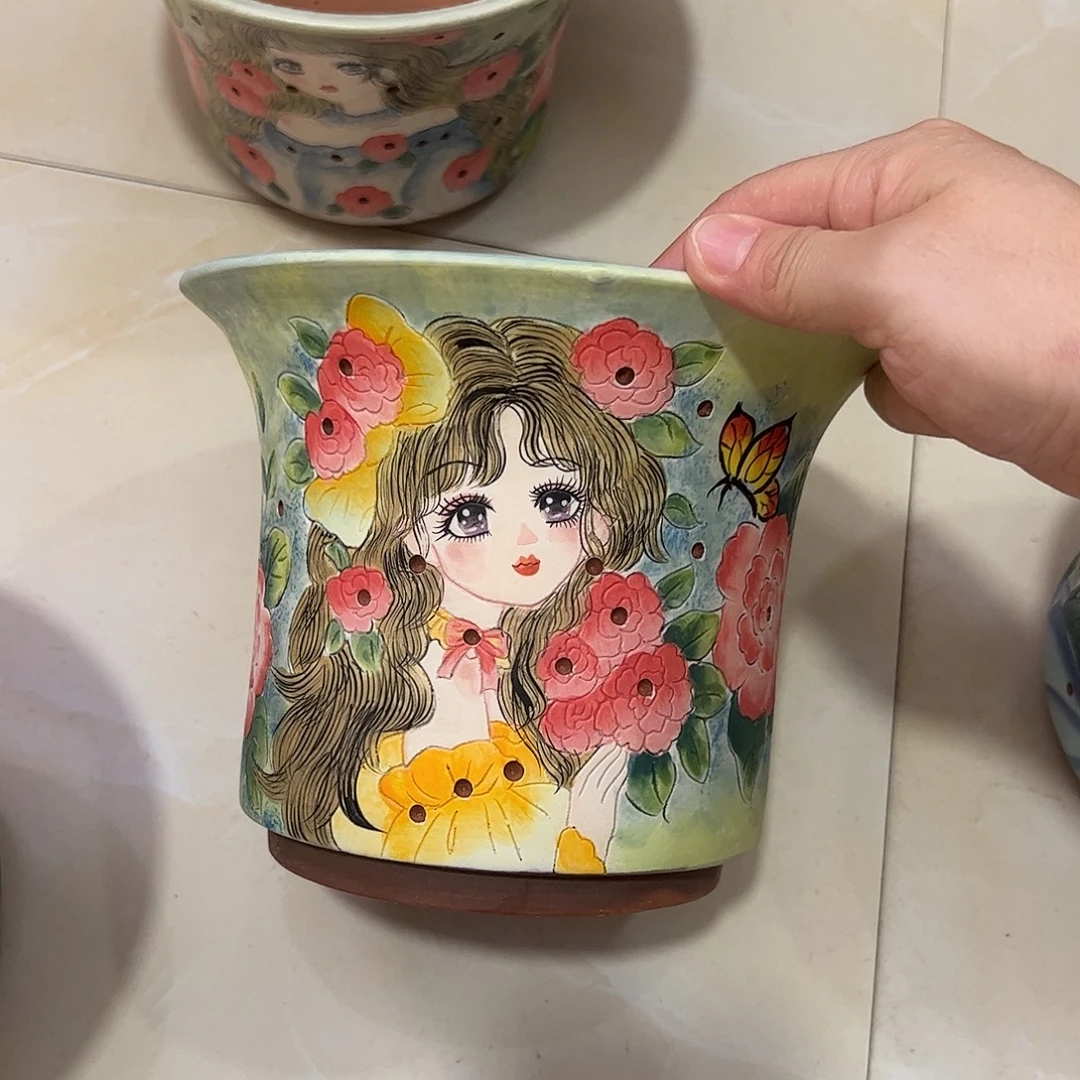 拂***曦景德镇炫彩手绘景德镇陶瓷花盆