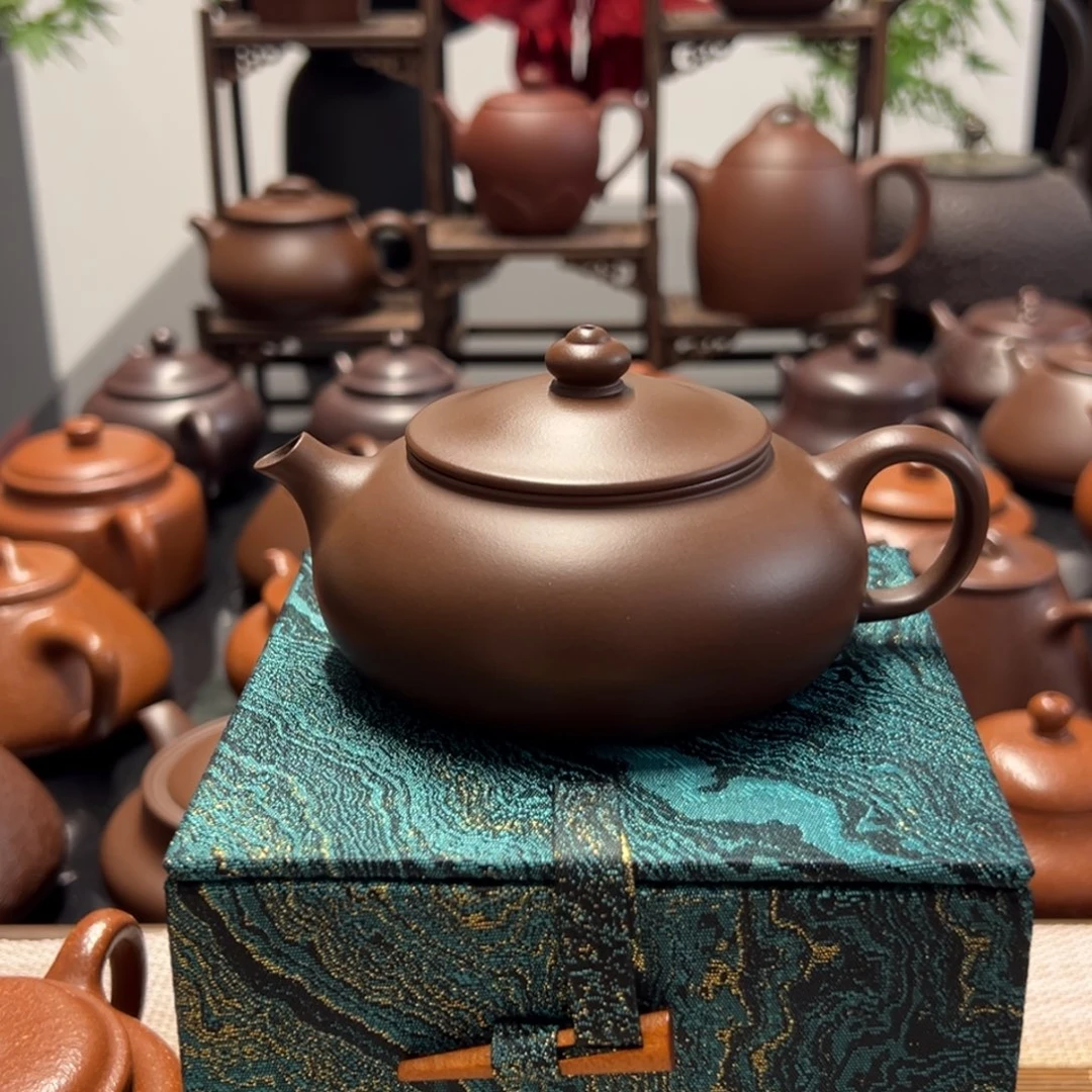 茶壶紫砂精工半手老紫泥寒江160cc