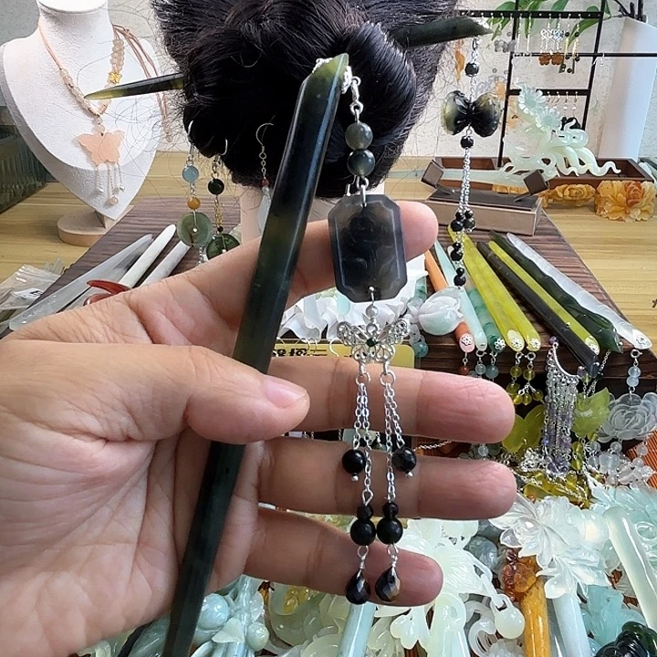 合金蛇纹石玉发饰
