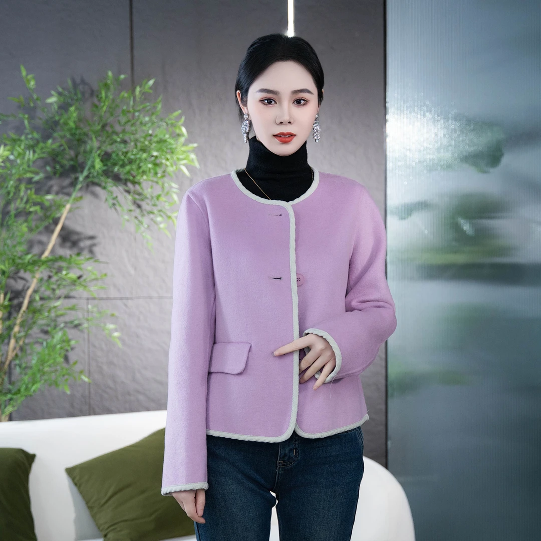 【丽爷】F019紫色毛呢外套