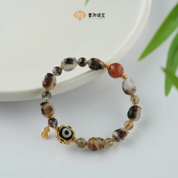 壹加师姐|手工设计银镶一y阿呆玛瑙多宝手串多样性发一7179N