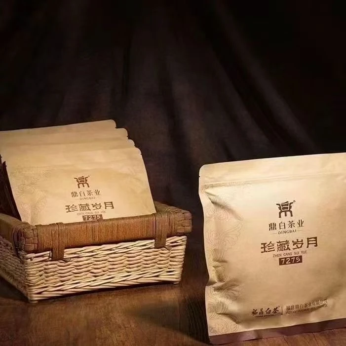 鼎白茶业珍藏岁月187275福鼎白茶饼寿眉350g简装日晒老白茶饼
