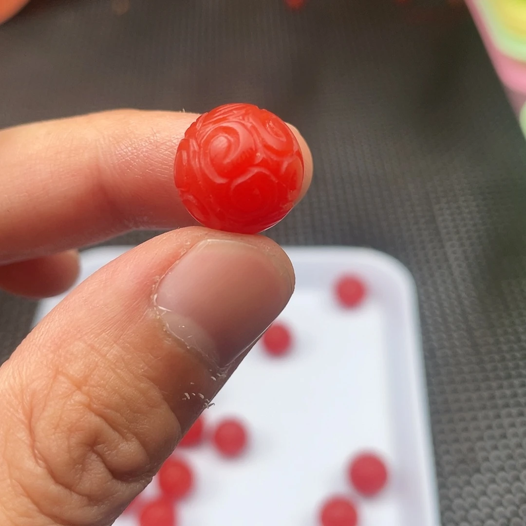 南红玛瑙15号14mm哑光锦红回纹珠一颗未镶嵌