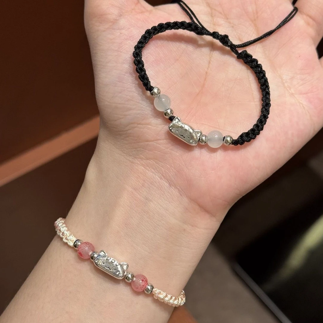 可爱卡通法棍猫手链手工编织情侣学生送闺蜜女友手绳