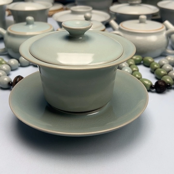 杯仿古微蓝釉马蹄盖碗原矿原釉原产地