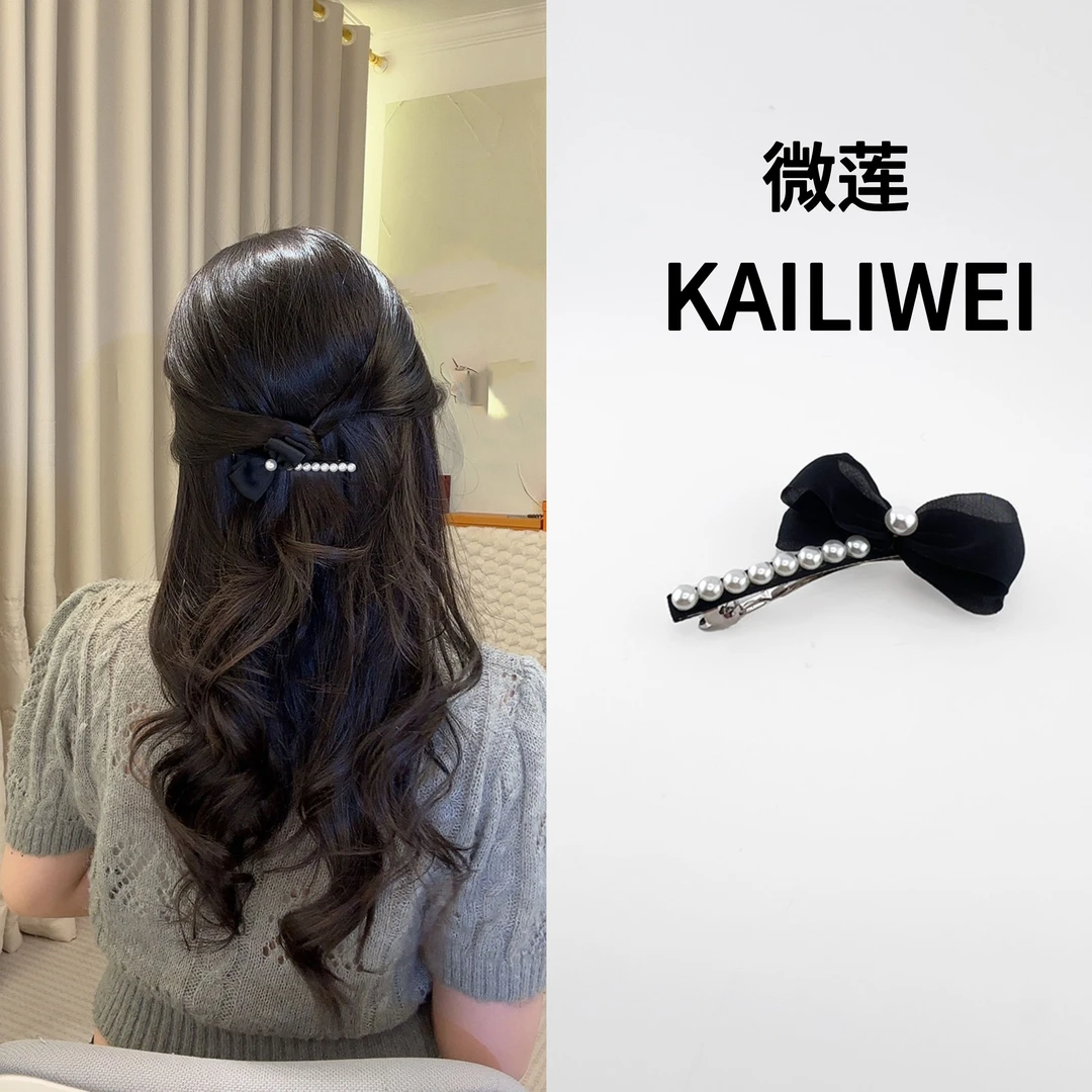 微莲日系2025牛新款珠珠弹簧夹侧边夹披肩发蝴蝶结刘海夹