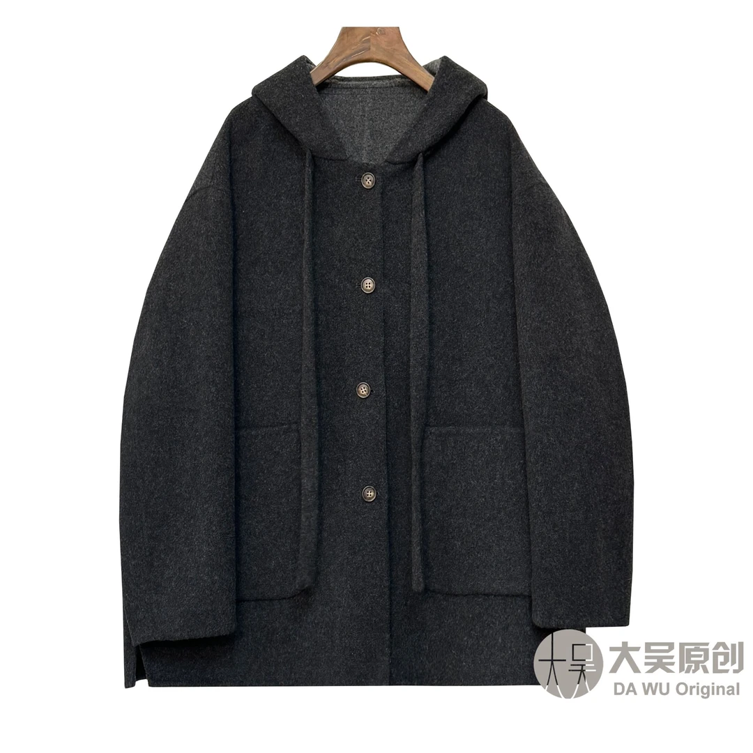 《大吴原创》“阿尔卑斯”绵羊毛连帽大衣冬季秋冬新款双面毛呢外套