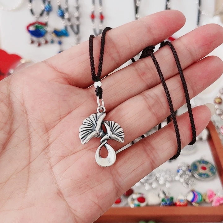 珐琅吊坠足银银杏