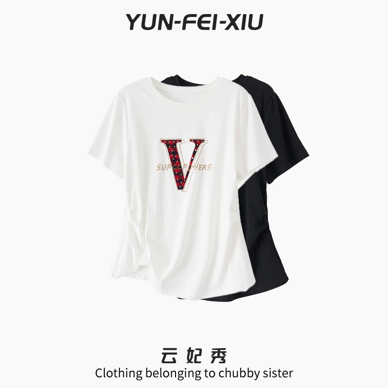 云妃秀大码女装T恤上衣休闲气质胖妹妹宽松显瘦时髦百搭夏季5822