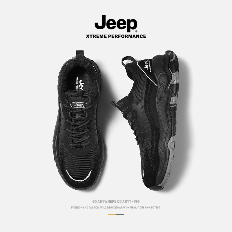 jeep吉普男鞋黑武士老爹鞋真皮2025新款登山鞋运动男款鞋子休闲鞋