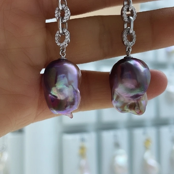 淡水珍珠耳饰银S925镶嵌