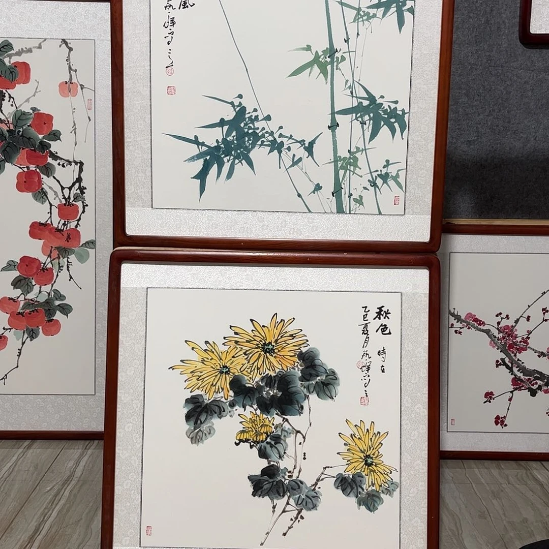 国画书画作品带框63×63