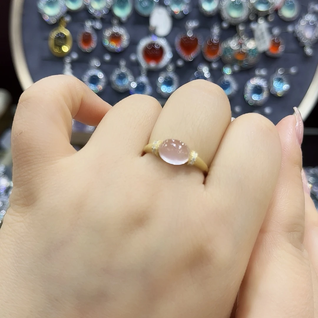 腿***毛银S925镶嵌芙蓉石戒指