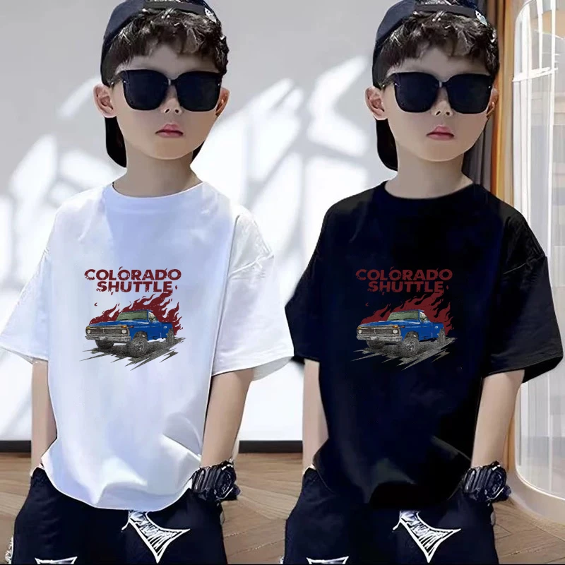 男字母夏季短袖T恤男女童短袖t恤半袖韩版中大童2025新款帅气宽松