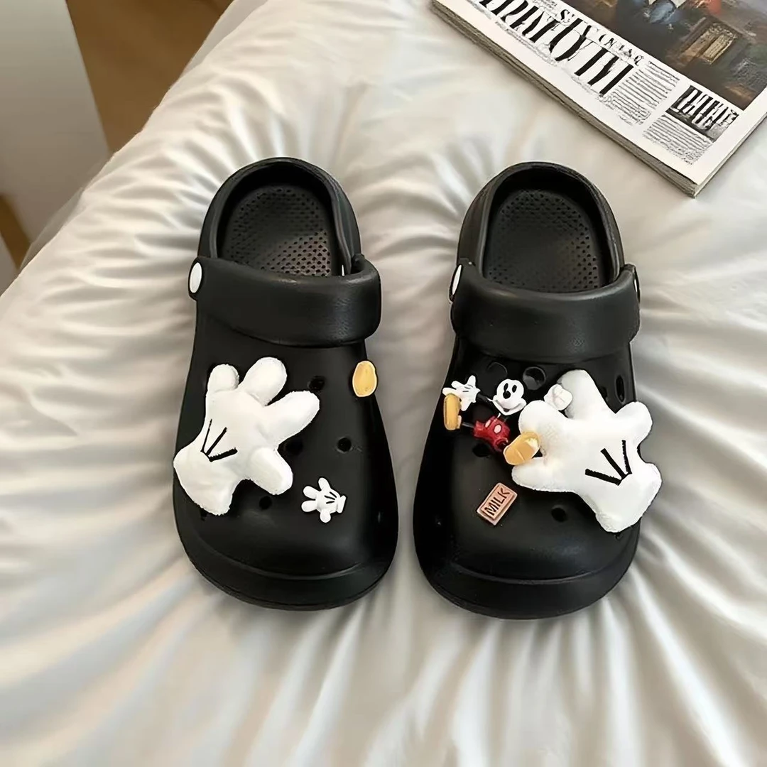 可爱卡通搞怪米奇洞洞鞋女夏季新款时尚休闲外穿鞋沙滩学生厚底