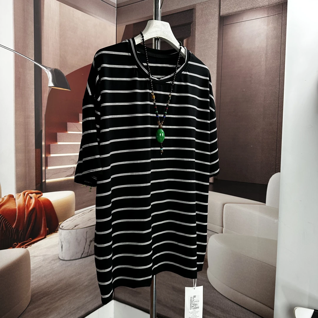 条纹2025夏季新款时尚国风提花上衣大码女装胖mm百搭