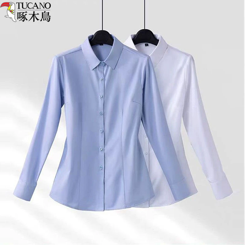 TUCANO/啄木鳥白衬衫女2025春秋新款长袖职业工作服通勤上衣短袖