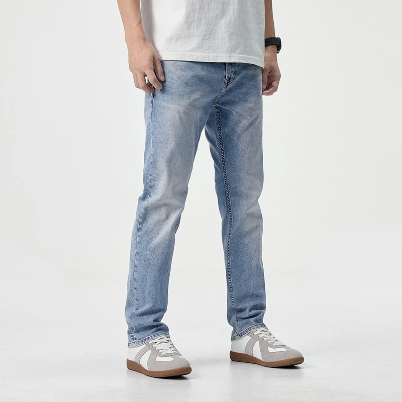 2025夏季新款浅色牛仔裤百搭男款感弹力修身直筒休闲长裤子潮薄款