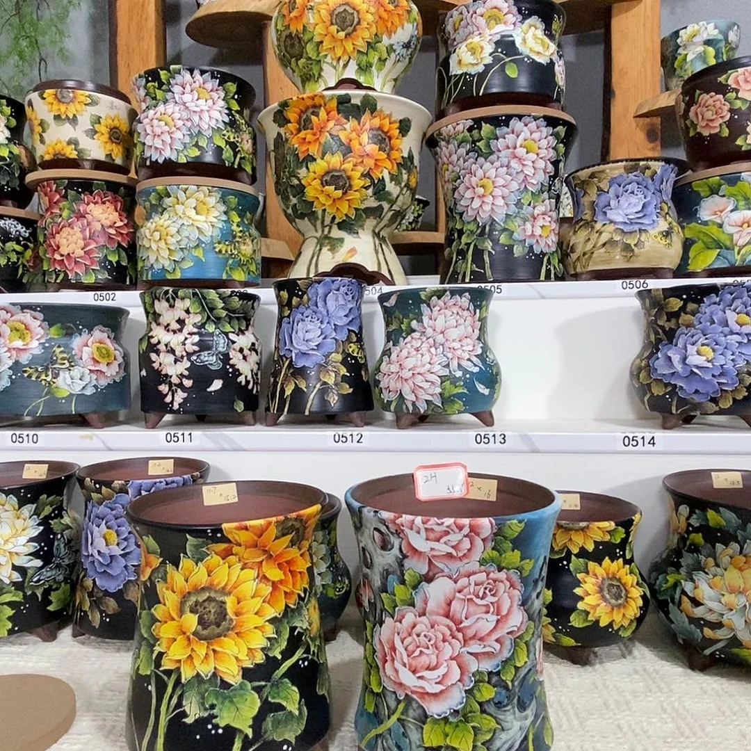 2***H塞尼陶艺手绘花盆