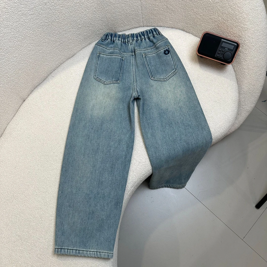 【305童品】青少年浅色时尚百搭笑脸加绒加厚牛仔裤HWD028儿童