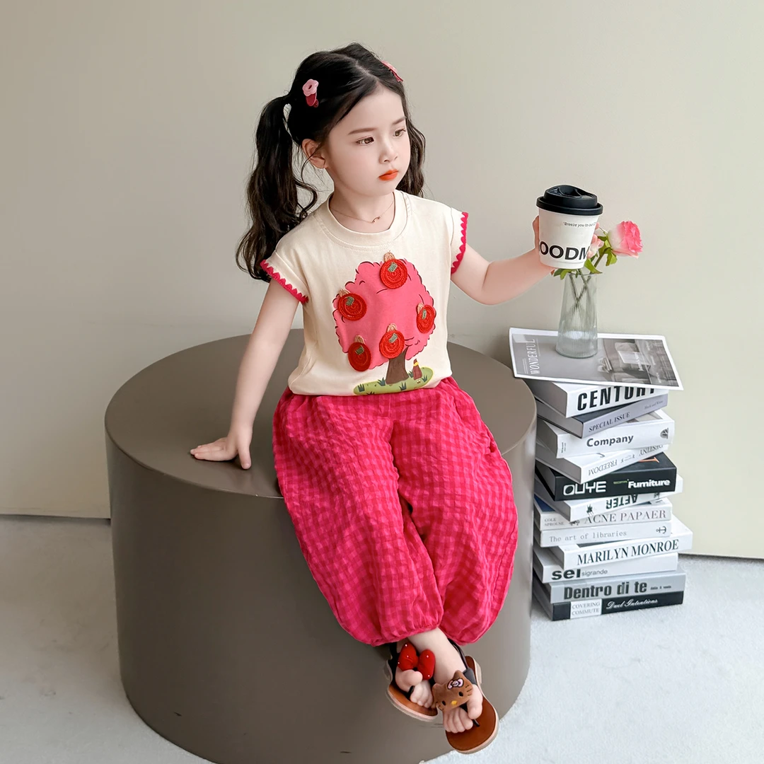 女童卡通短袖套装夏季2025新款儿童T恤防蚊裤两件套韩范宝宝夏装