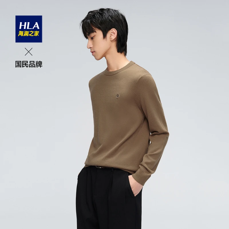 【纯羊毛】HLA/海澜之家圆领羊毛衫秋冬男士套头羊毛针织衫上衣