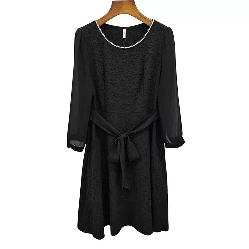 秋季新款时尚纯色系带提花连衣裙L701