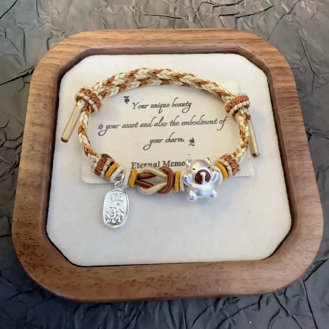 足银布艺手链 足银999卡皮巴拉招财纳福转运珠情侣编绳时尚素百搭