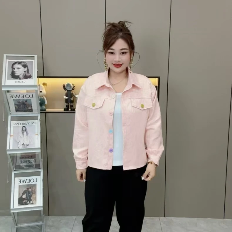 2025新款春季新款胖mm遮肉大码女装彩扣提花显瘦时尚百搭短外套女