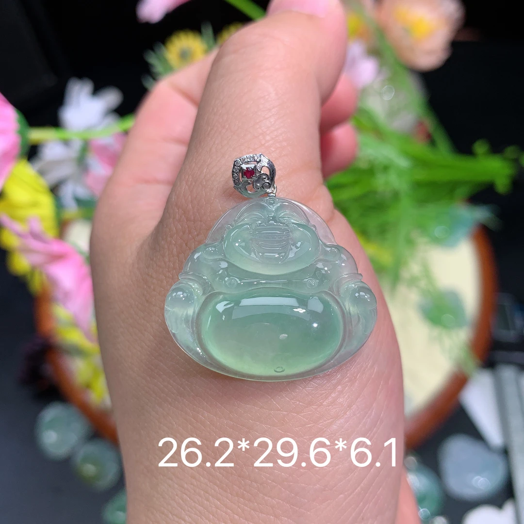 缅甸翡翠A货冰种晴水绿佛公M挂件水润满绿精冰气妈妈绿色玉石百搭