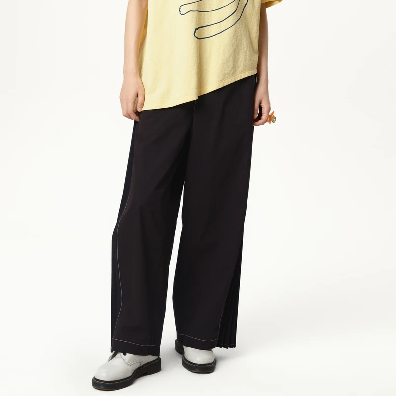 MOVEUP幻走2025春季新款.FUN 松紧腰抽绳压褶休闲直筒裤325120115