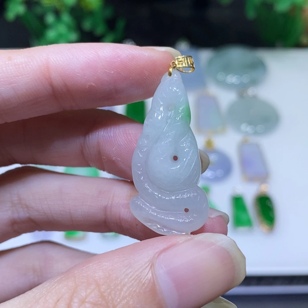翡翠18K金镶嵌吊坠(不含链)