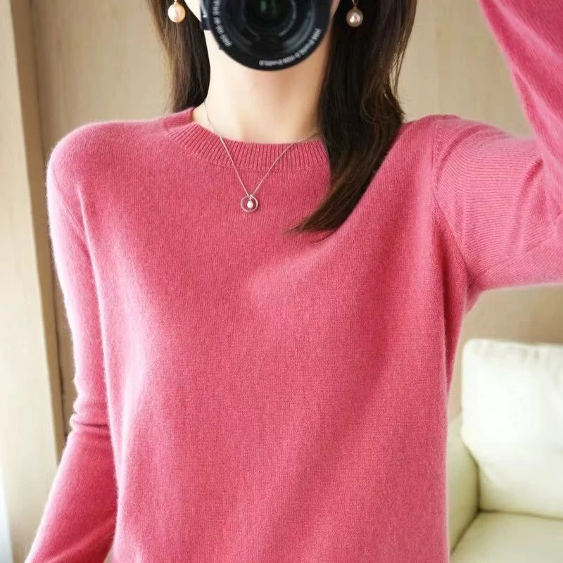 2025新款长袖针织衫圆领薄显瘦纯色气质套头百搭慵懒打底衫8