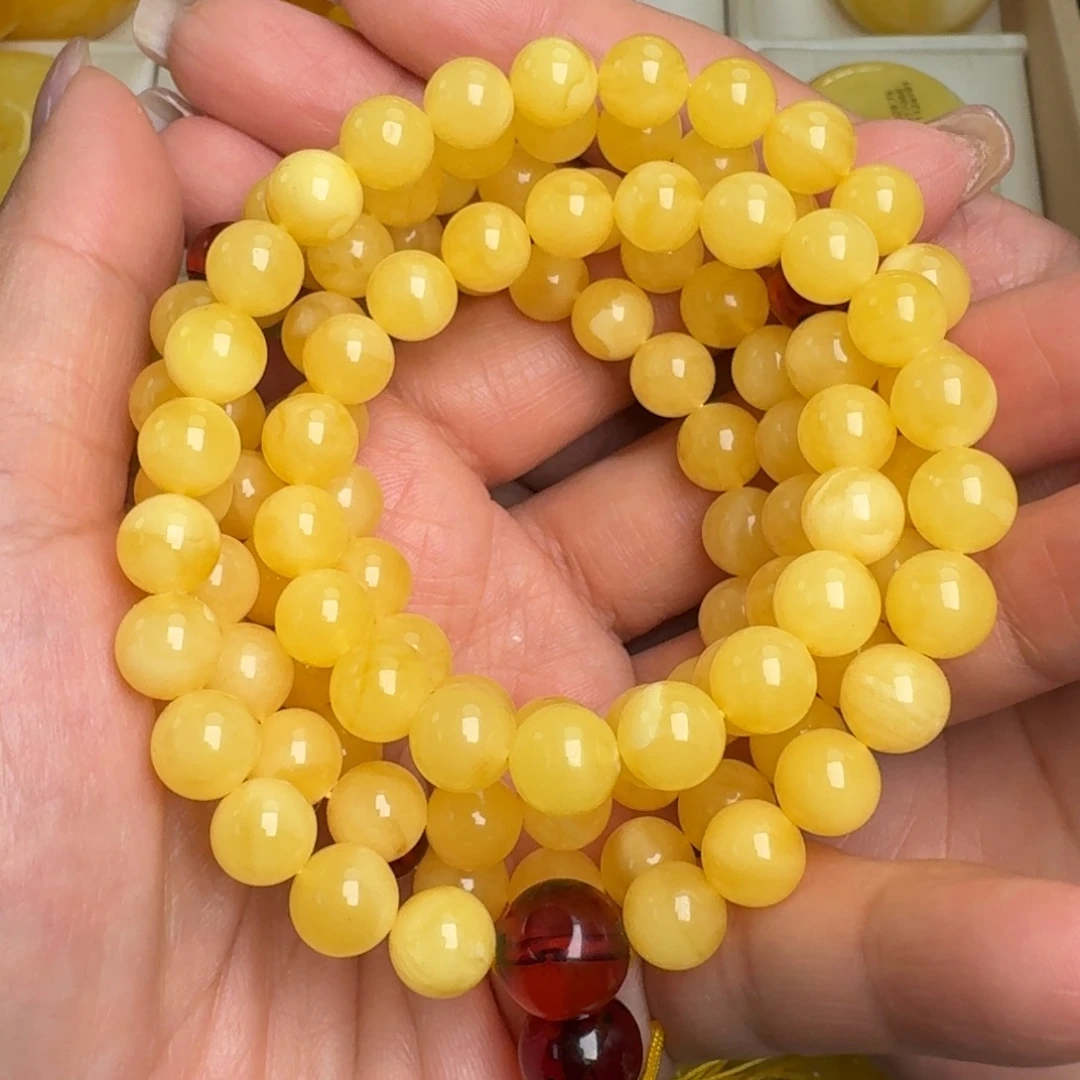 蜜蜡未镶嵌手链38.4克108珠无优化无烤色无补胶无覆膜