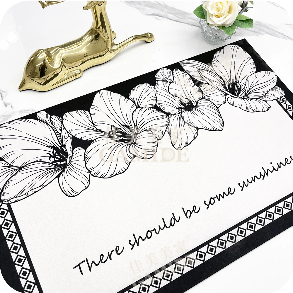 设计师浴室防滑垫入户间垫花开淡墨长方形吸水垫耐脏家用简约