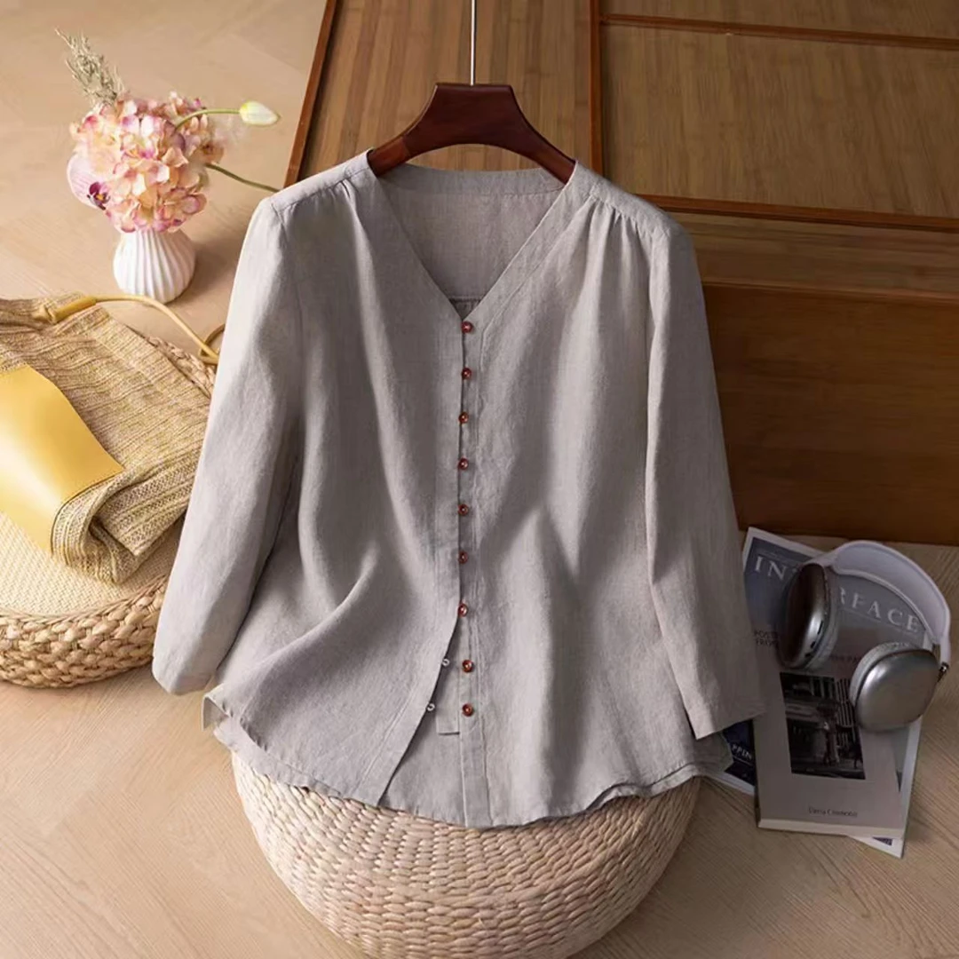 通勤风秋季早秋中袖刺绣衬衫薄款春夏上衣女装【1119】