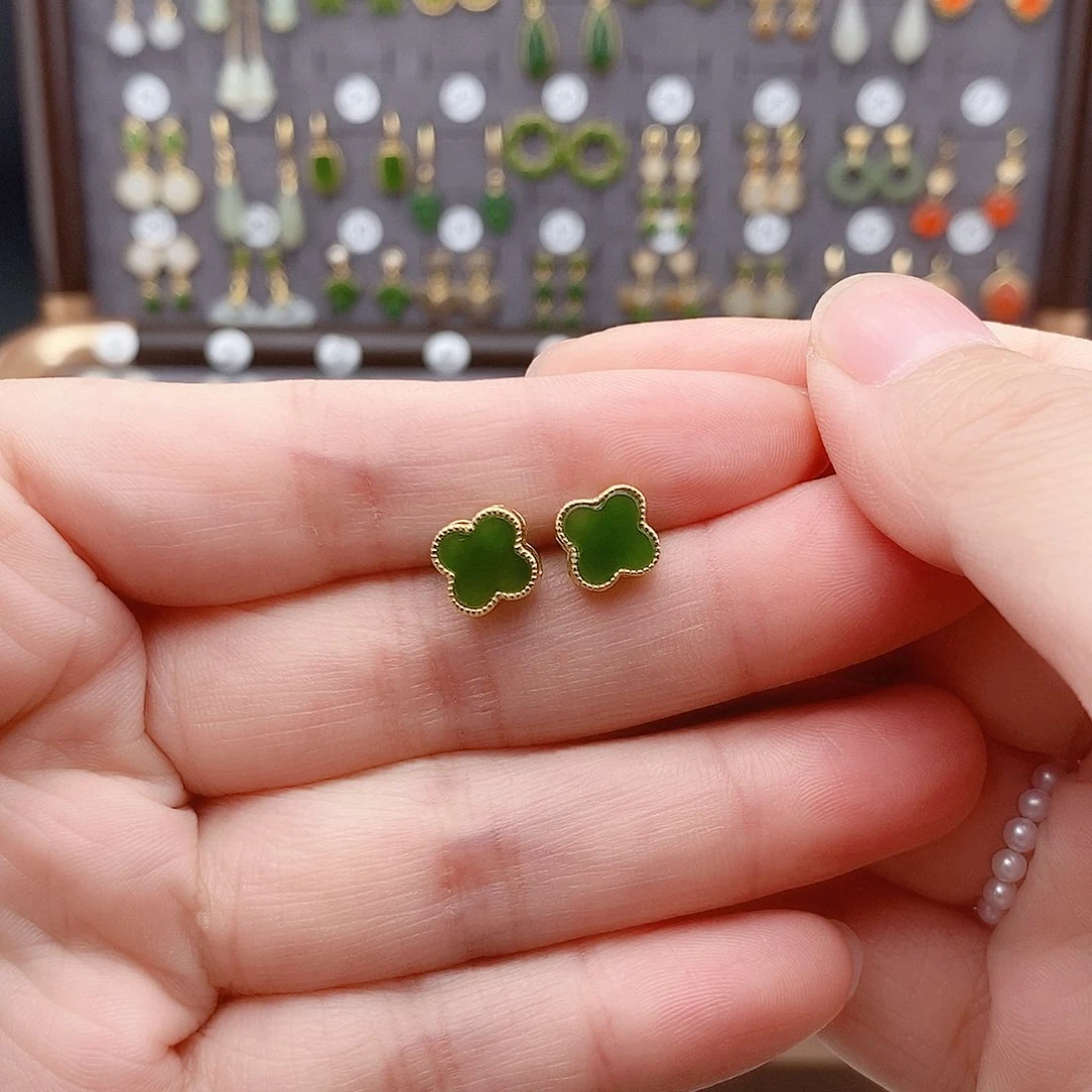 银S925镶嵌和田玉耳饰