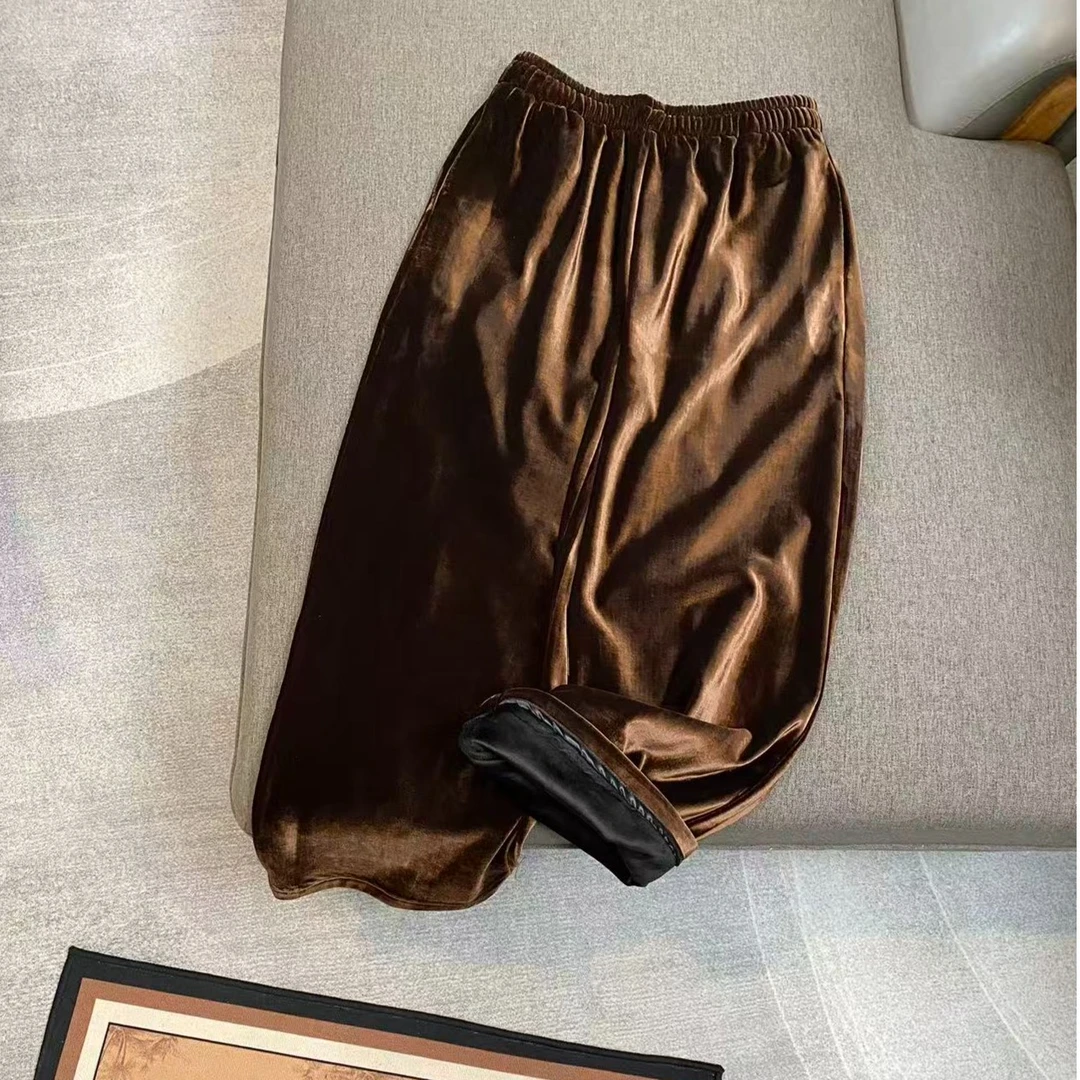 【油油巧克力】（实体单）冬季加绒加女款丝绒直筒裤 阔腿裤百搭女裤